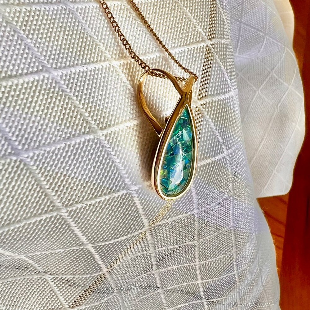 14K Gold Mosaic Australian  Opal Pendant, Opal Jewelry, Australian Jewelry - Picture 11 of 14